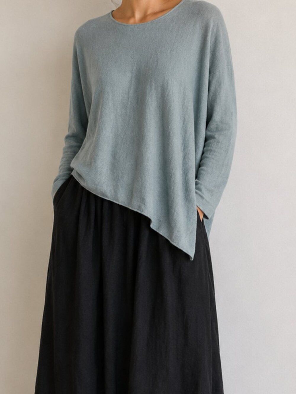 Eileen Fisher 100% Percent Cashmere Blue Tunic Sweater Small Petite Lagenlook